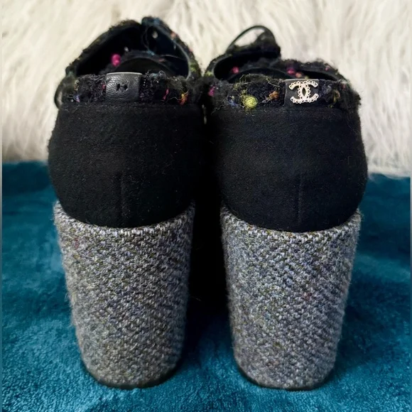 CHANEL 2013 platform plaid tweed loafers / shoes Luxury size EU 38 / US 7.5 - Picture 8 of 17